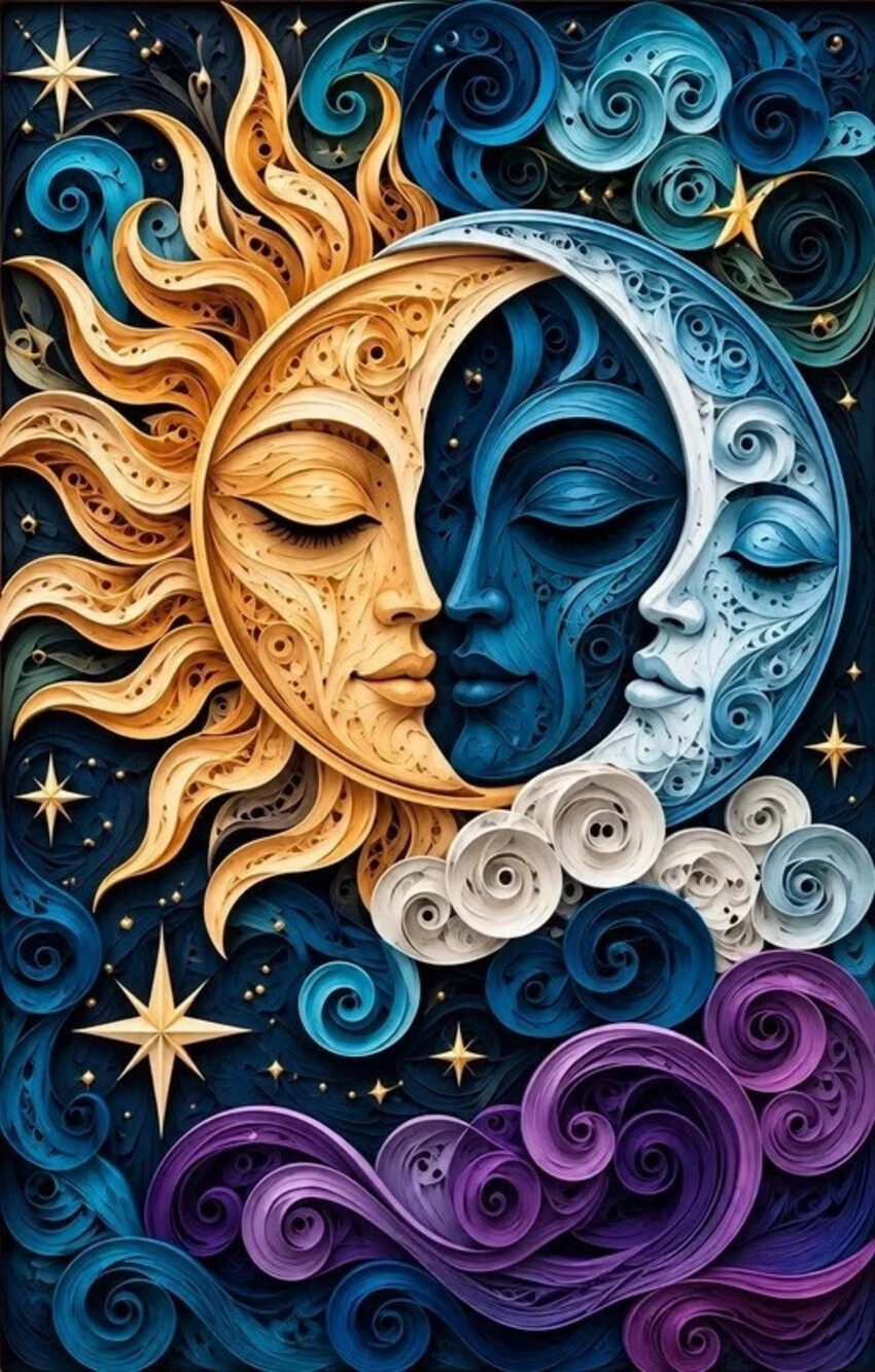 4x6 Framed Sun Moon Celestial Faces Art